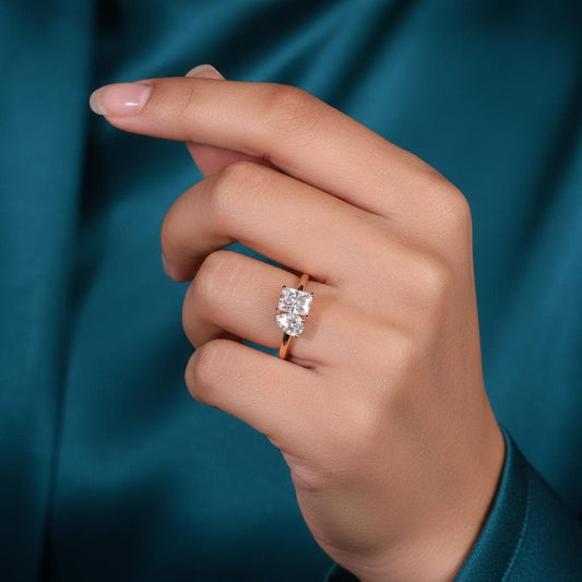 Toi Et Moi Engagement Ring Radiant and Pear Brilliant Diamond Proposal Ring Lab Grown Diamond