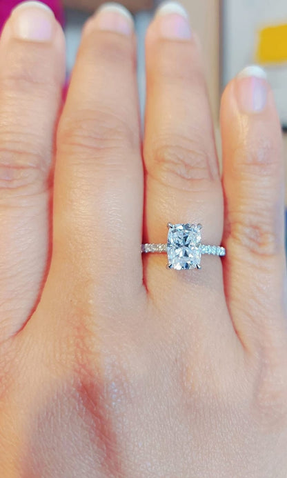 1.5 Ct Cushion Moissanite Hidden Halo Engagement Ring