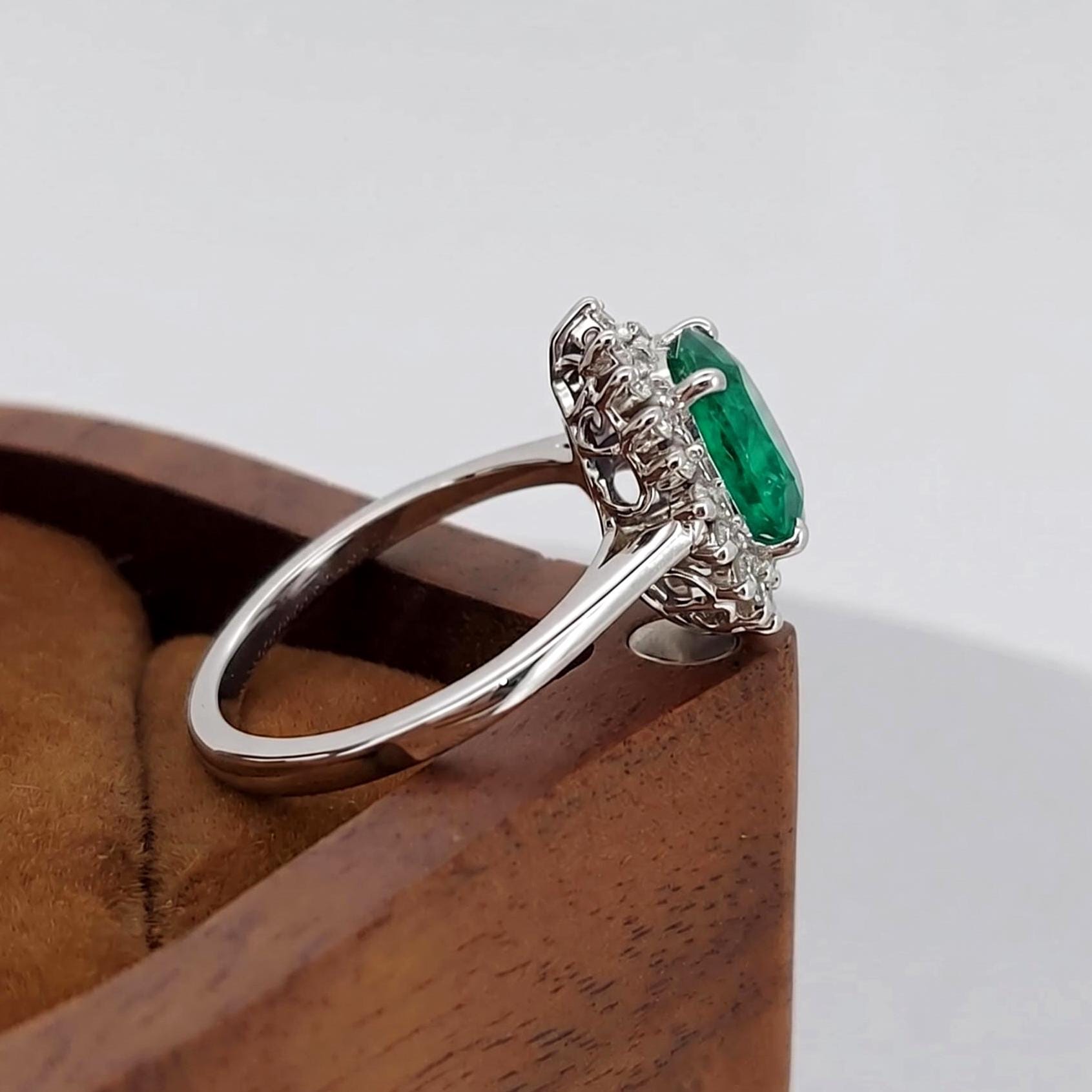 1.5 Ct Pear Natural Diamond, Emerald Halo Engagement Ring