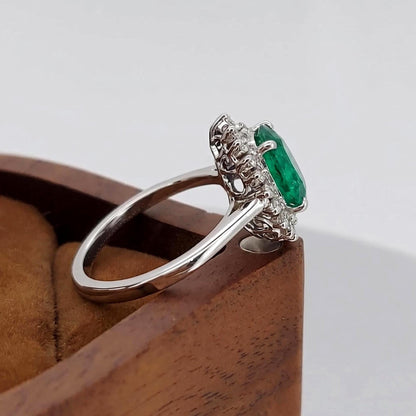 1.5 Ct Pear Natural Diamond, Emerald Halo Engagement Ring