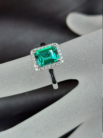 1.5 Ct Emerald Diamond, Emerald Halo Engagement Ring