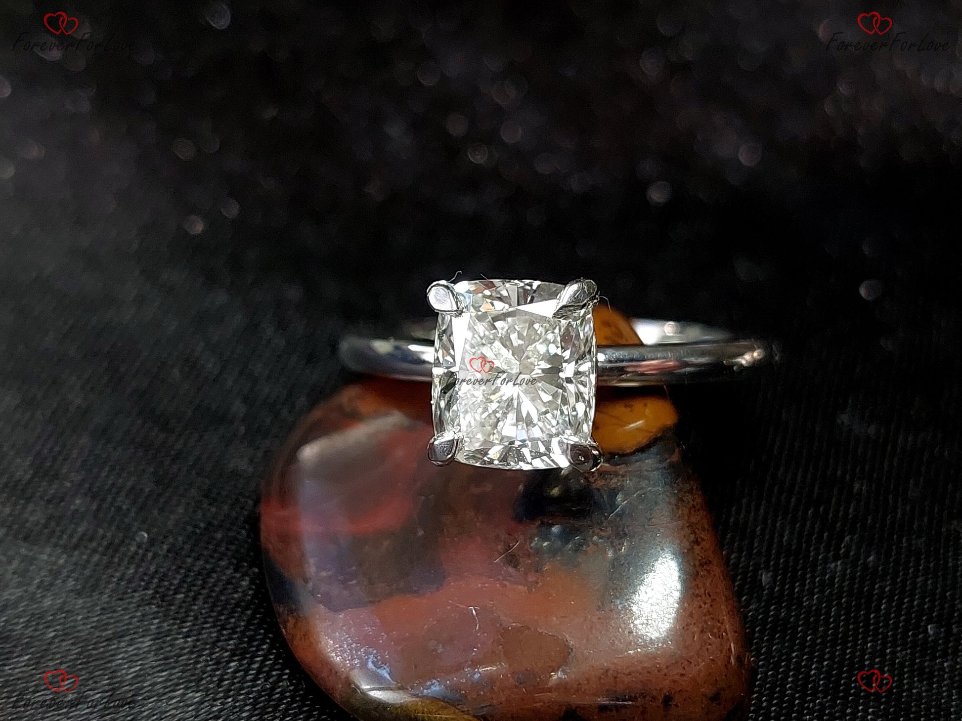 2 Ct IGI Certified Cushion Lab Diamond Hidden Halo Engagement Ring