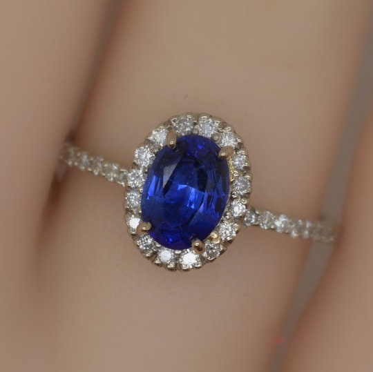 2 Ct Oval Blue Diamond, Sapphire Engagement Ring