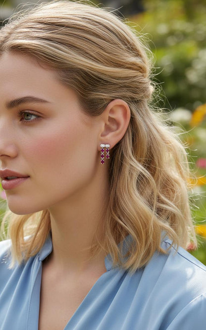 Ohrhänger aus Pink-Saphir und Diamanten, insgesamt 2,3 Karat, baumelnde Ohrringe, Edelsteinohrringe, perfektes Geschenk für sie