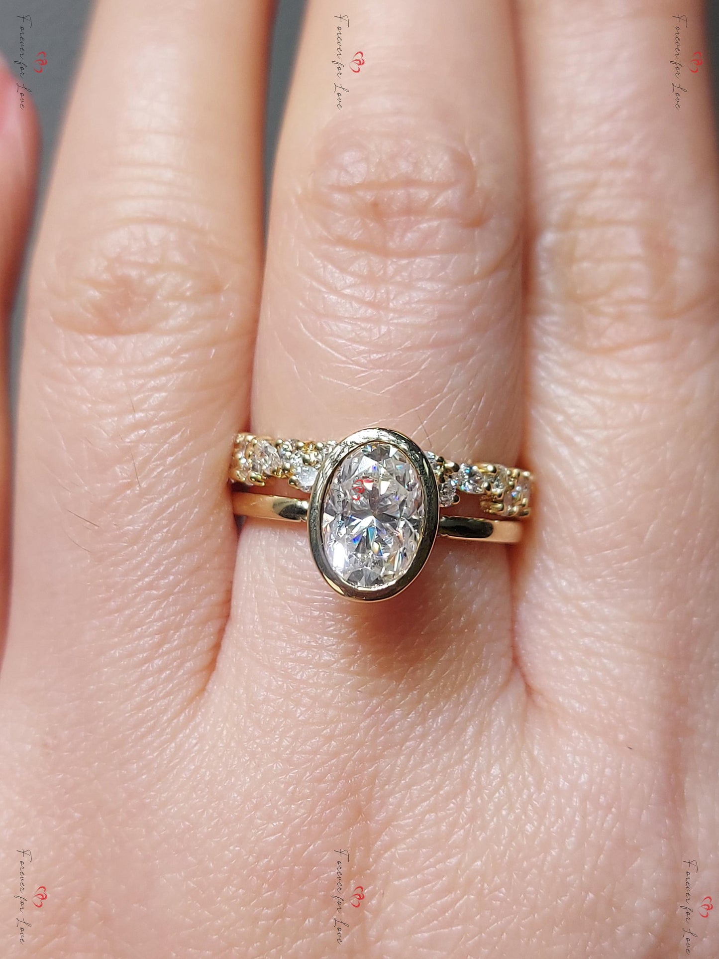 2 Ct Oval Moissanite Eternity Band Oval cut Moissanite Brilliant Cut engagement ring in 935 Argentium Silver — custom handcrafted by Forever For Love