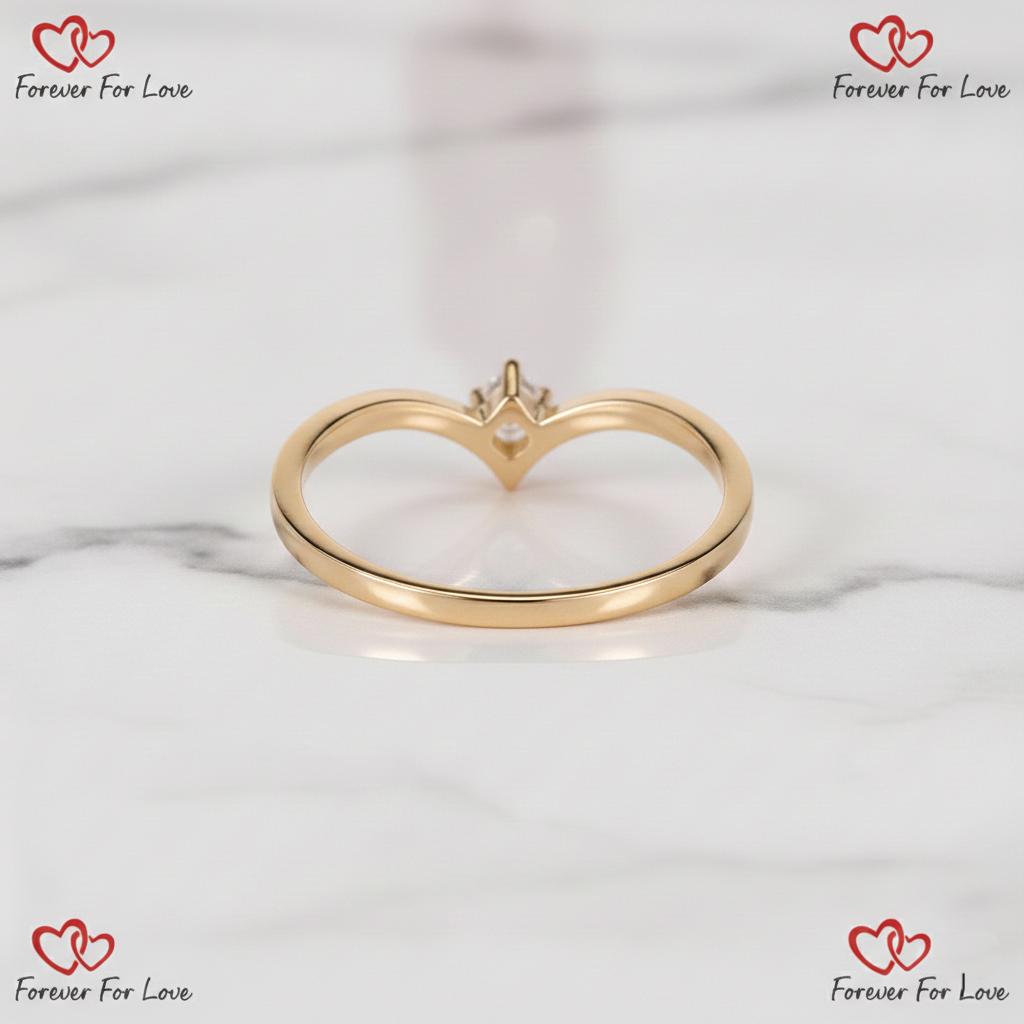 Round Lab Diamond Dainty Curved Chevron Stacking Ring Round cut Moissanite Brilliant Cut engagement ring in 935 Argentium Silver — custom handcrafted by Forever For Love