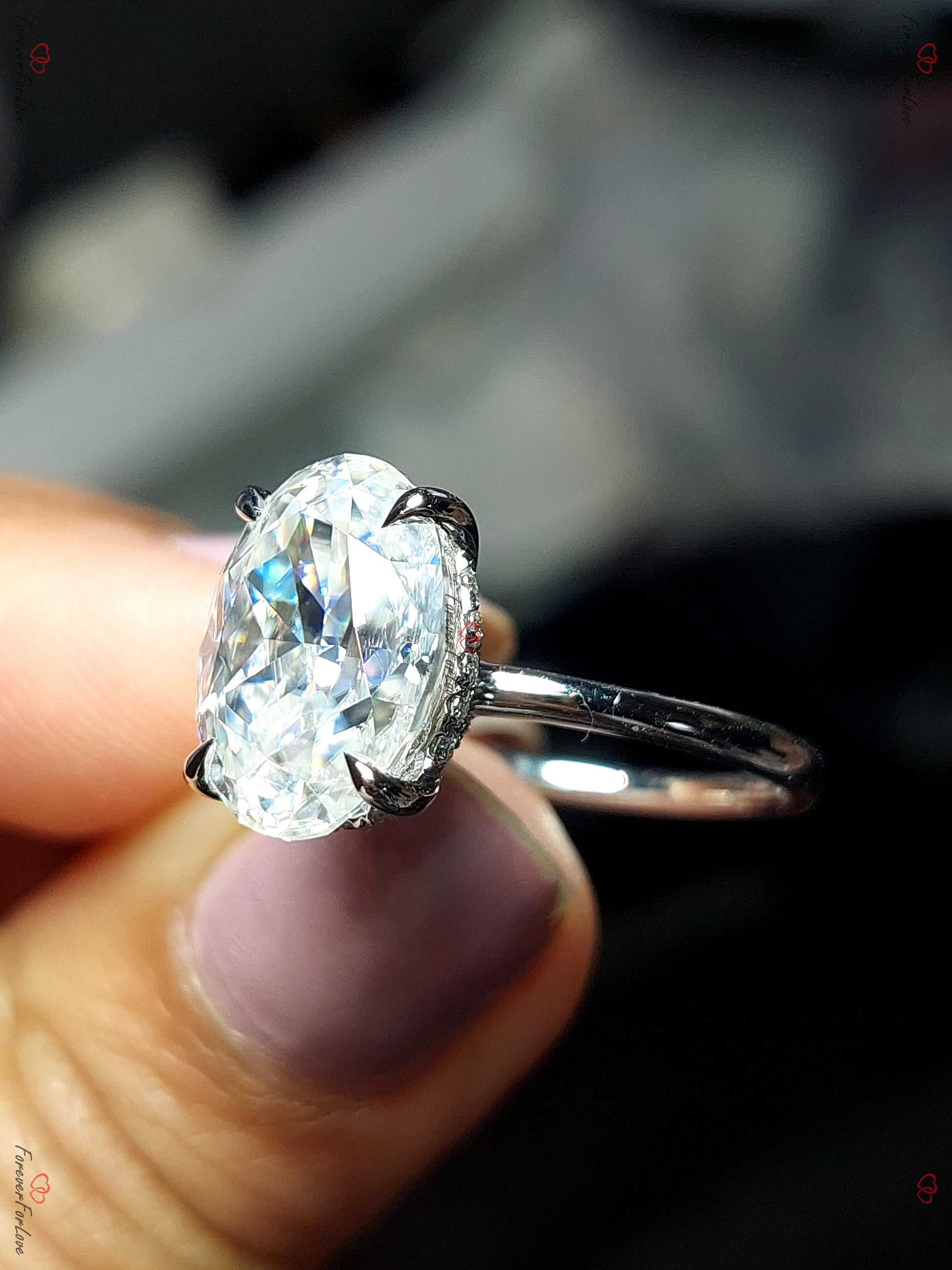4.5 Ct Oval Diamond, Moissanite Hidden Halo Engagement Ring