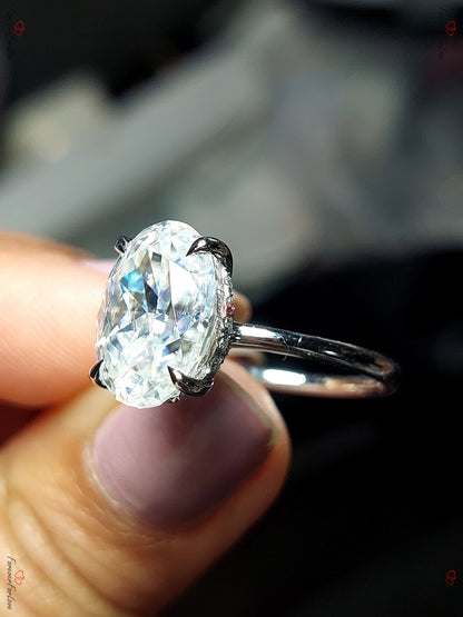 4.5 Ct Oval Diamond, Moissanite Hidden Halo Engagement Ring