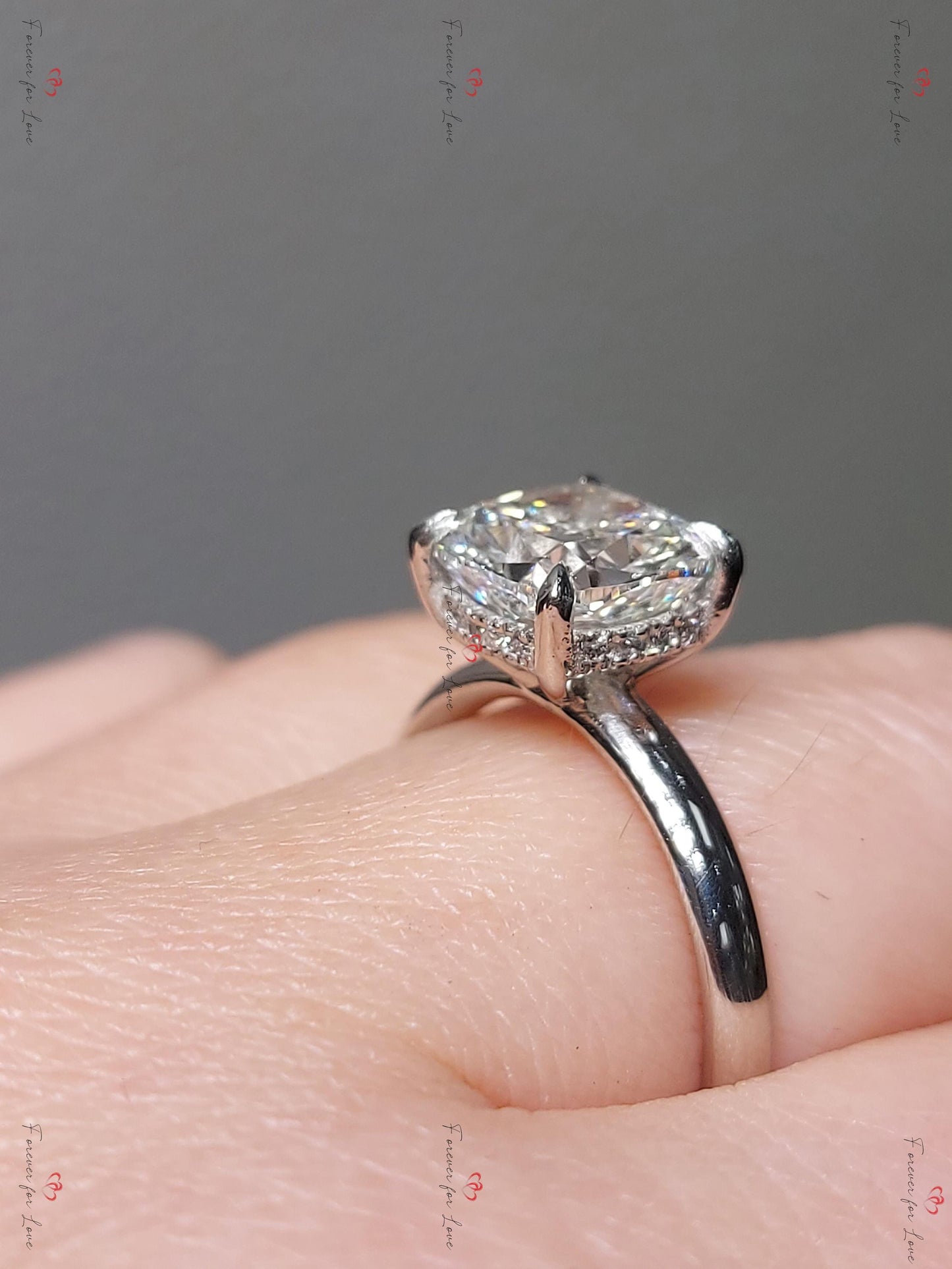 3 Ct IGI Certified Cushion Lab Diamond Pavé Engagement Ring Cushion cut 1Ct Moissanite Brilliant Cut engagement ring in 935 Argentium Silver — custom handcrafted by Forever For Love