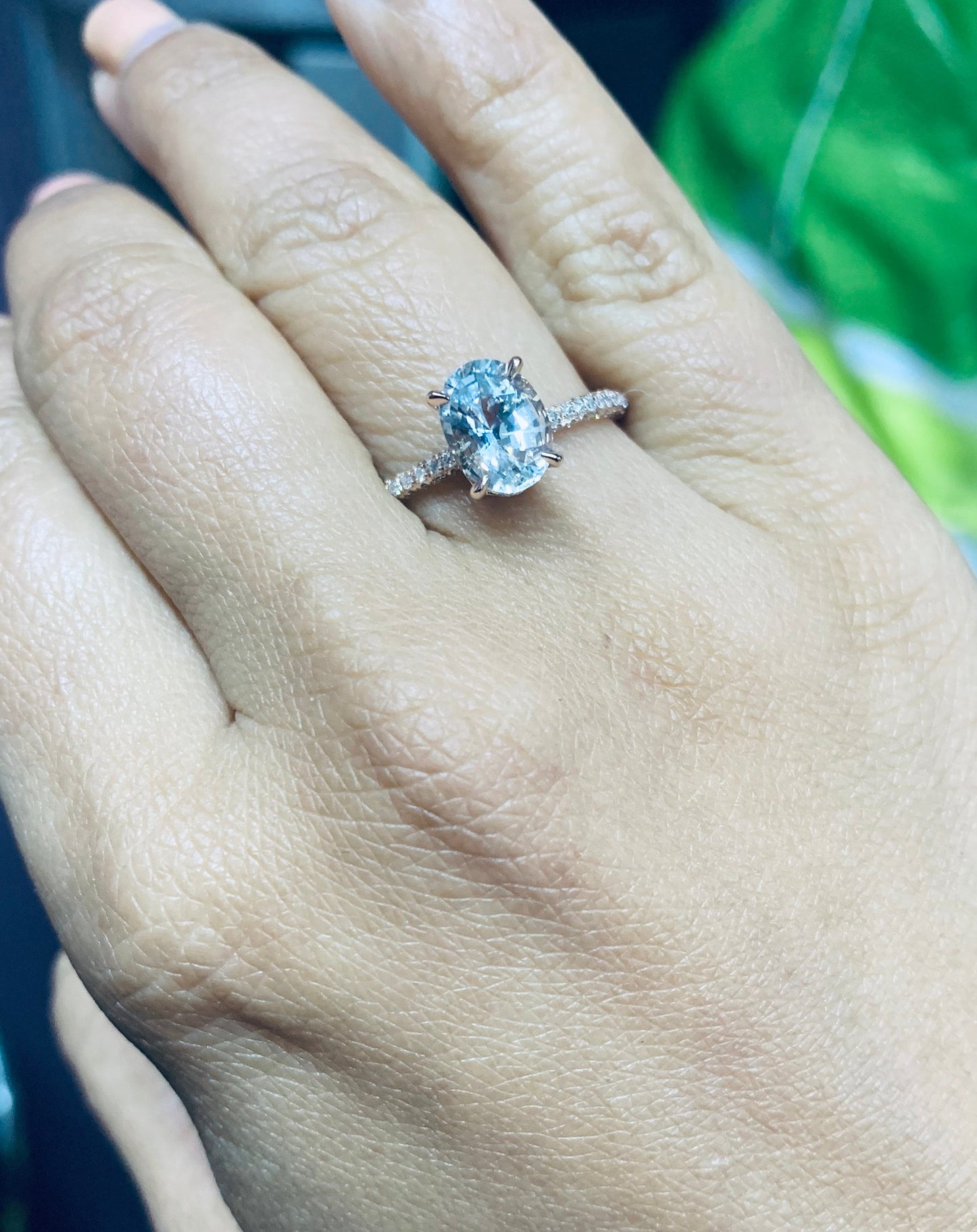 White Sapphire Engagement Ring oval cut, Blake Lively ring Natural Certified 14k rose gold diamond ring, 2 Ct White sapphire ring.