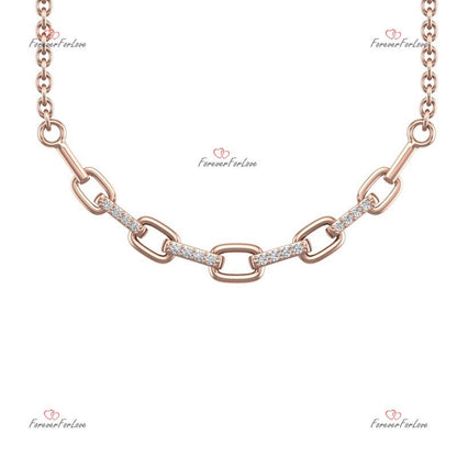 Halskette aus massivem 14k Gold mit Paperclip-Kette, zarte goldene Halskette, echte Diamant-Pavé-Halskette/Diamant-Ketten-Halskette als Jubiläumsgeschenk.