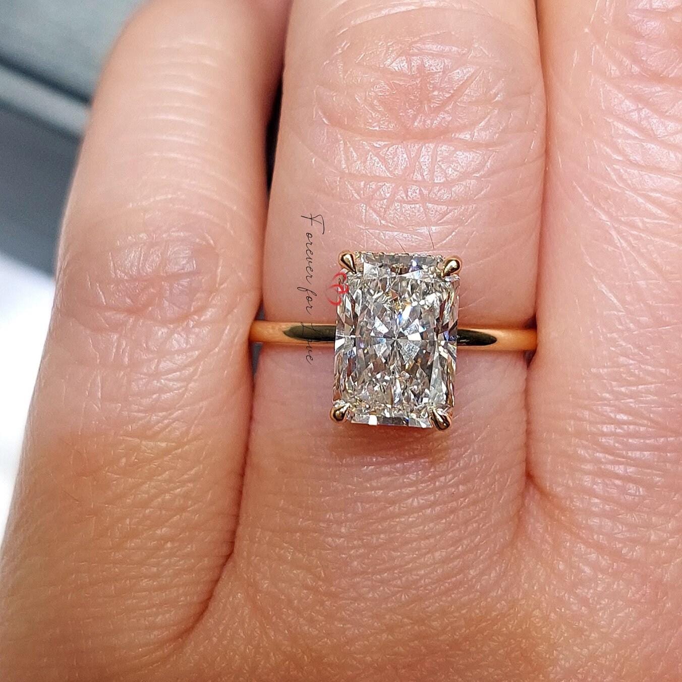 5 Ct IGI Certified Radiant Lab Diamond Hidden Halo Engagement Ring Radiant cut 1Ct Moissanite Brilliant Cut engagement ring in 935 Argentium Silver — custom handcrafted by Forever For Love