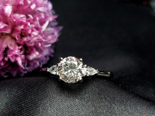 1.50 Ct Pear Lab Diamond Three Stone Engagement Ring
