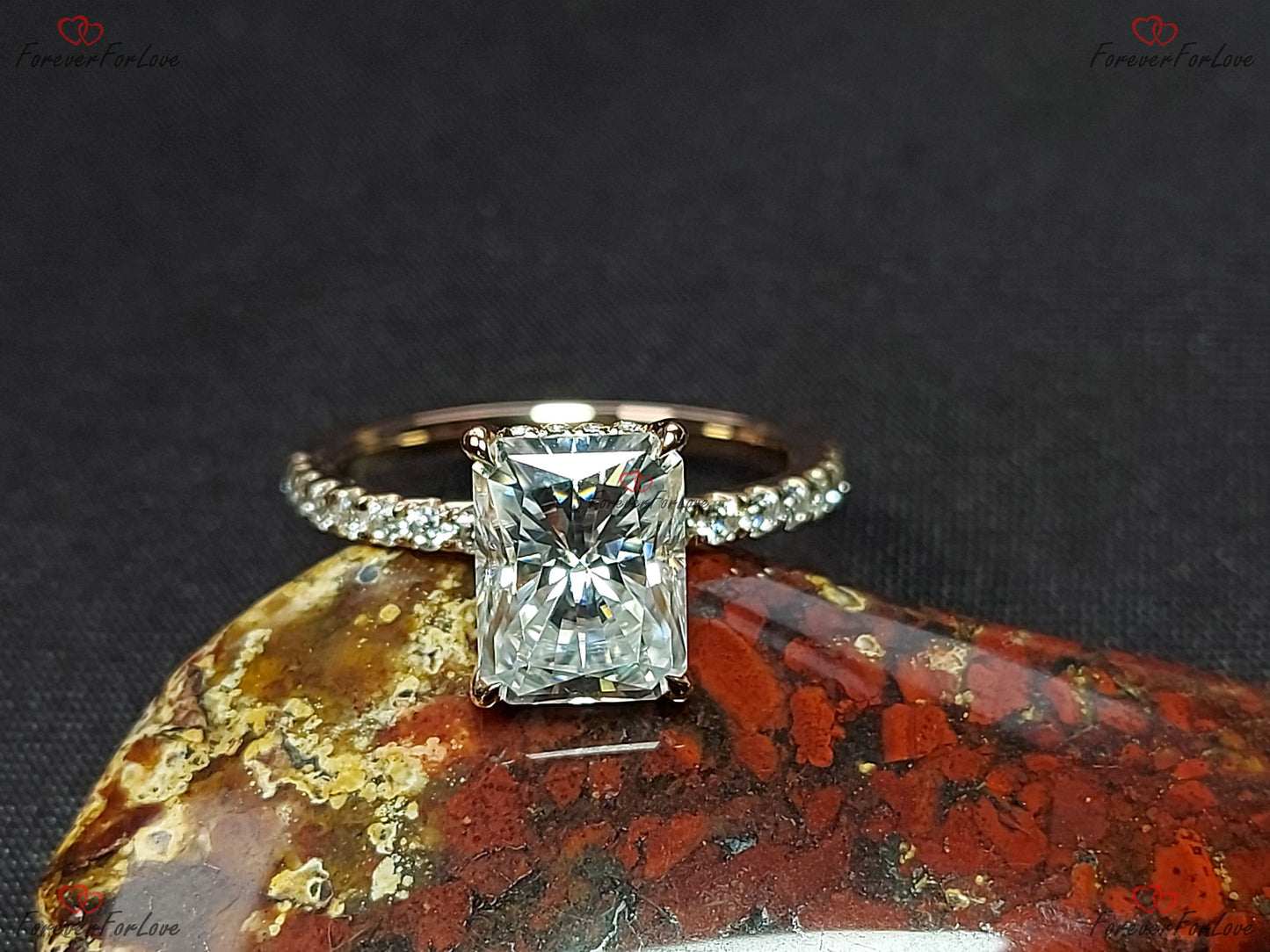 2 Ct Radiant Diamond, Moissanite Engagement Ring Radiant cut 1Ct Moissanite Brilliant Cut engagement ring in 935 Argentium Silver — custom handcrafted by Forever For Love