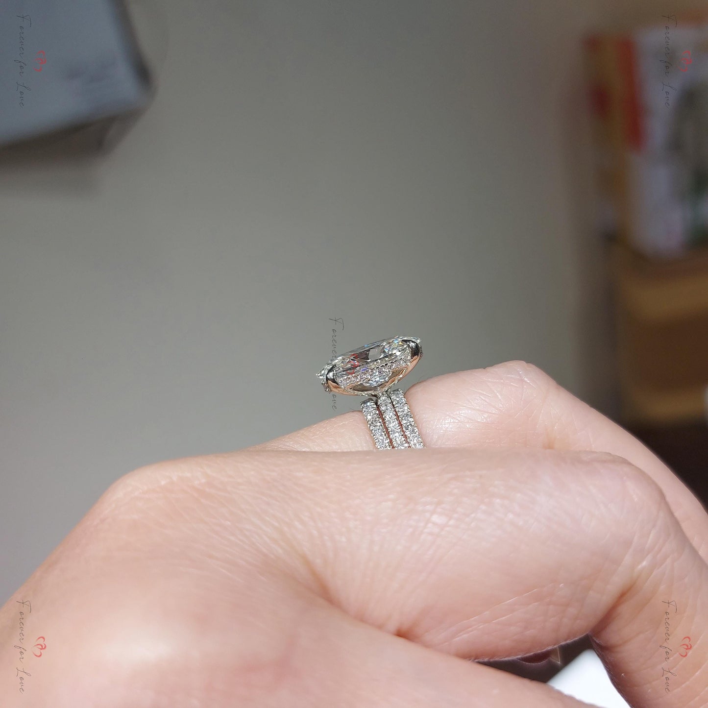 4.5 Ct Oval Lab Diamond Eternity Band Oval cut Moissanite Brilliant Cut engagement ring in 935 Argentium Silver — custom handcrafted by Forever For Love