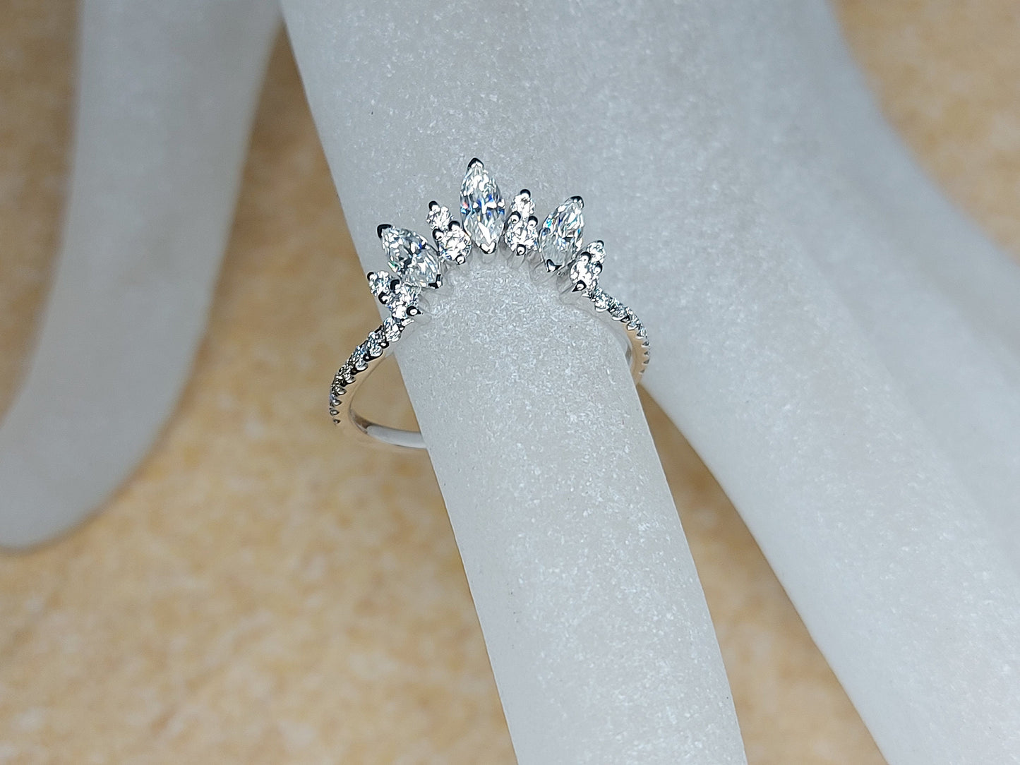 Vintage Moissanite Wedding Band: Art Deco Rose Gold Curved Ring Round cut Moissanite Brilliant Cut engagement ring in 935 Argentium Silver — custom handcrafted by Forever For Love