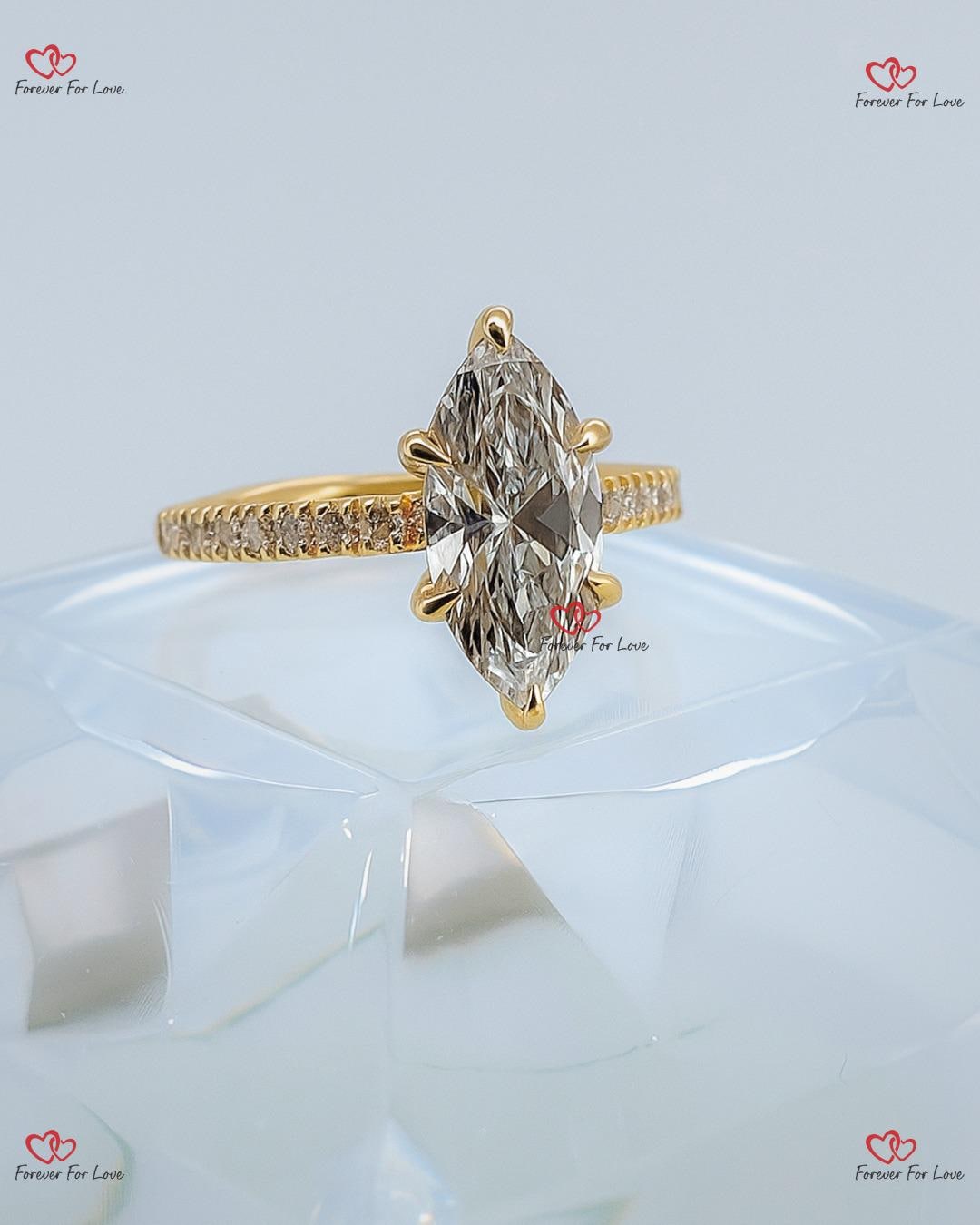 1.5 Carat Marquise Diamond Engagement ring set, Vintage Diamond Stacking ring Diamond ring,14K/18K Yellow Gold Dainty Bridal set.