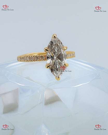 1.5 Carat Marquise Diamond Engagement ring set, Vintage Diamond Stacking ring Diamond ring,14K/18K Yellow Gold Dainty Bridal set.