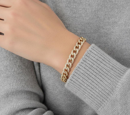 Bracelet pavé en or, Bracelet à maillons larges en or, Bracelet à maillons larges et épais en or massif de 8,5 mm, Bracelet classique fait main pour tous les jours