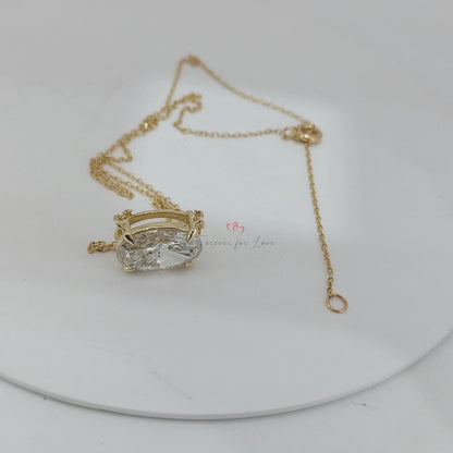 Pendentif solitaire flottant en or jaune 14 carats avec diamant taille ovale et chaîne de 45,7 cm, certifié IGI, 3 carats, couleur F, pureté VS1, diamant de synthèse