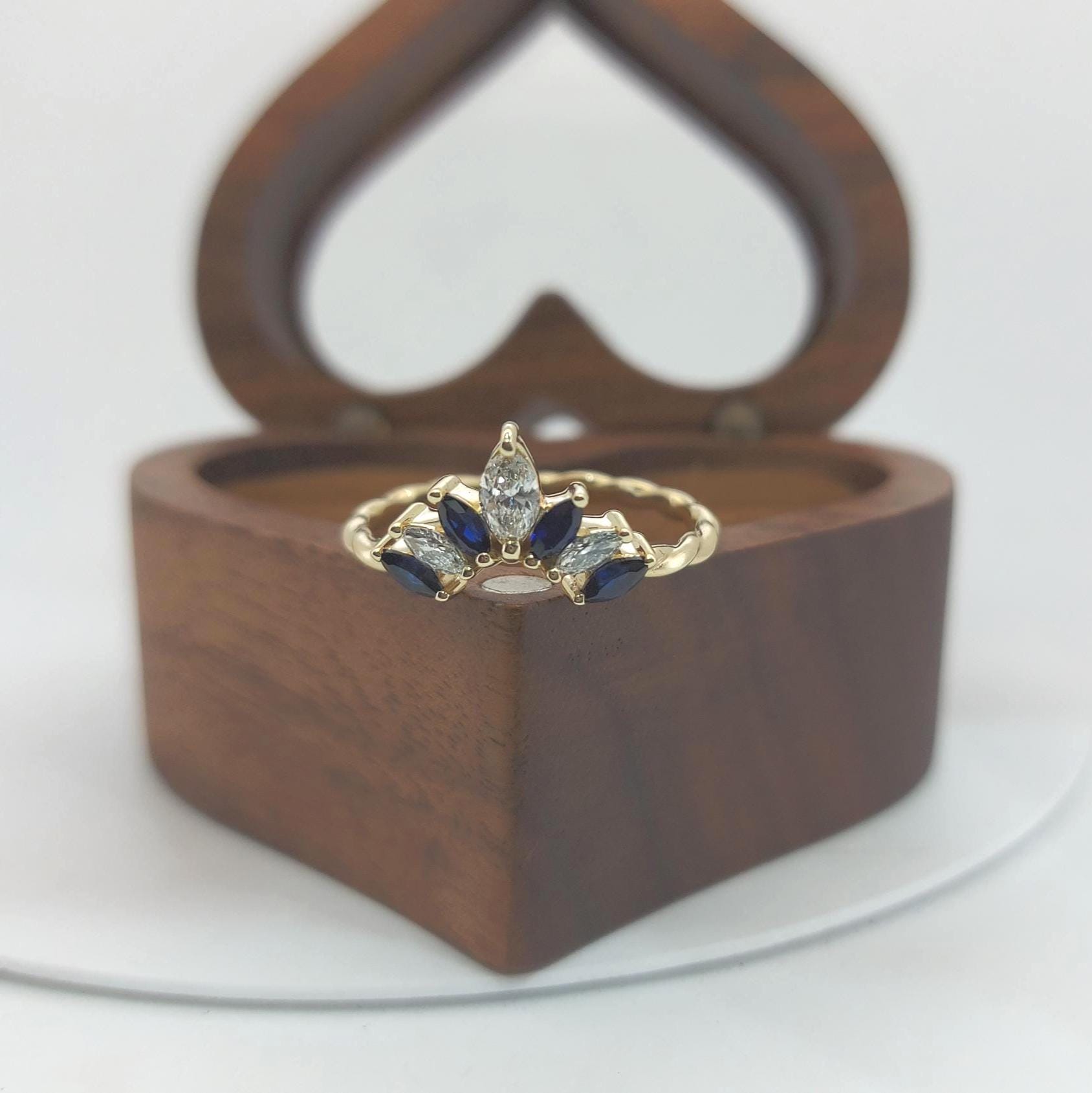 Marquise Lab Diamond, Sapphire Wedding Band