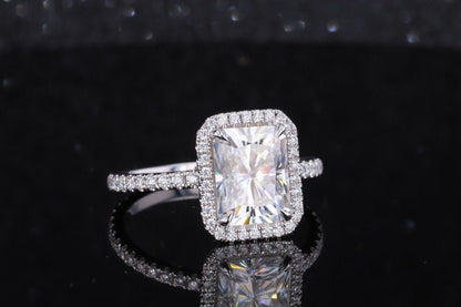 3 Ct Radiant Moissanite Halo Engagement Ring
