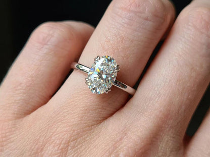 1.5 Ct Oval Diamond, Moissanite Hidden Halo Engagement Ring