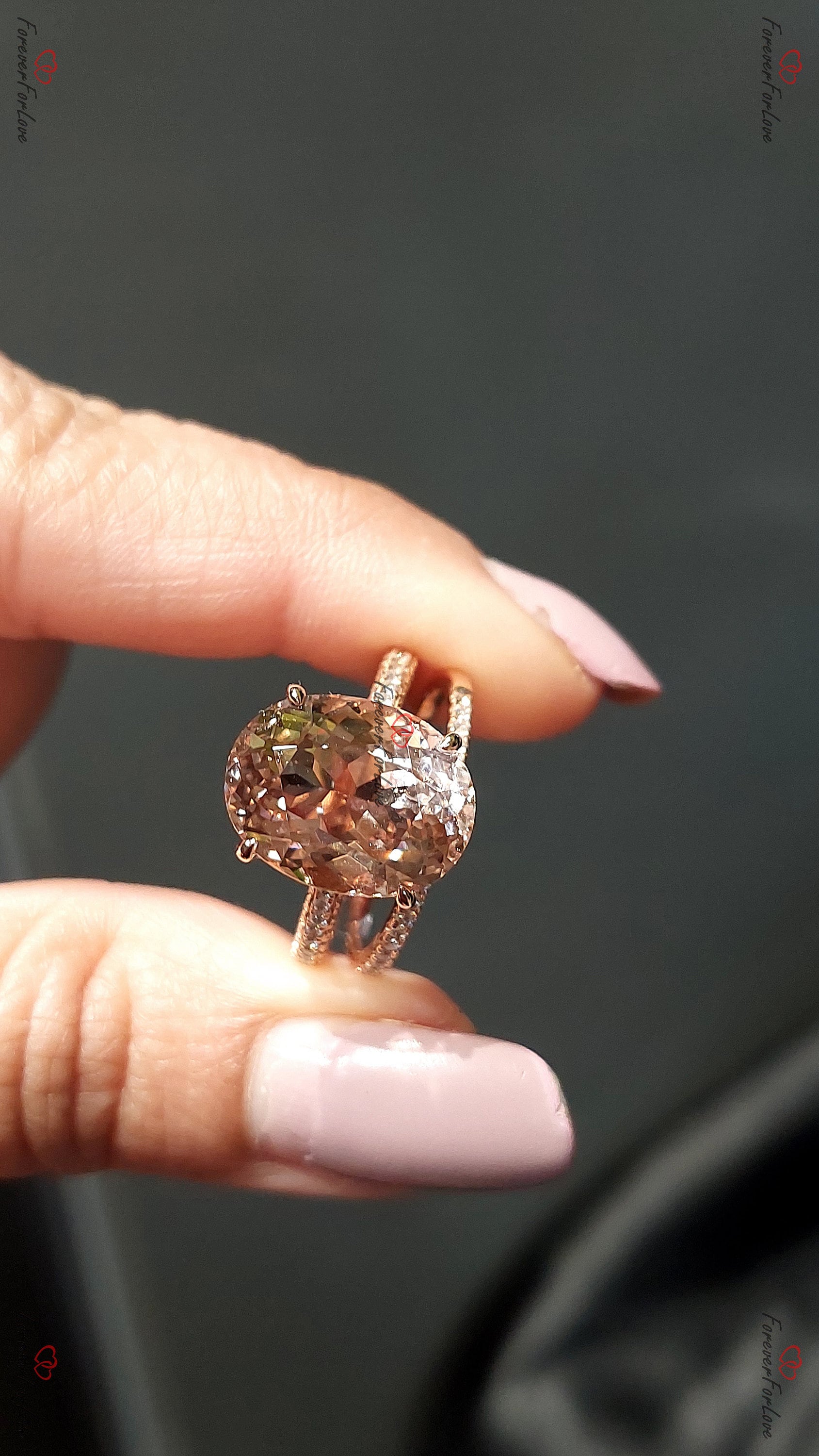 Oval Diamond, Morganite Halo Engagement Ring