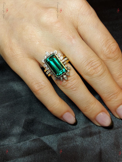 Marquise Diamond, Emerald Wedding Band