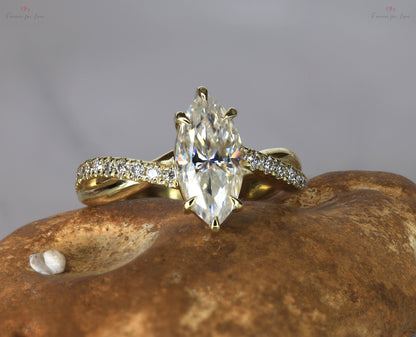 1.0 Carat E, VVS2 Clarity IGI Certified Lab Grown Oval Cut Diamond Ring, Vintage Marquise Diamond Band, Unique Engagement Ring gift for her