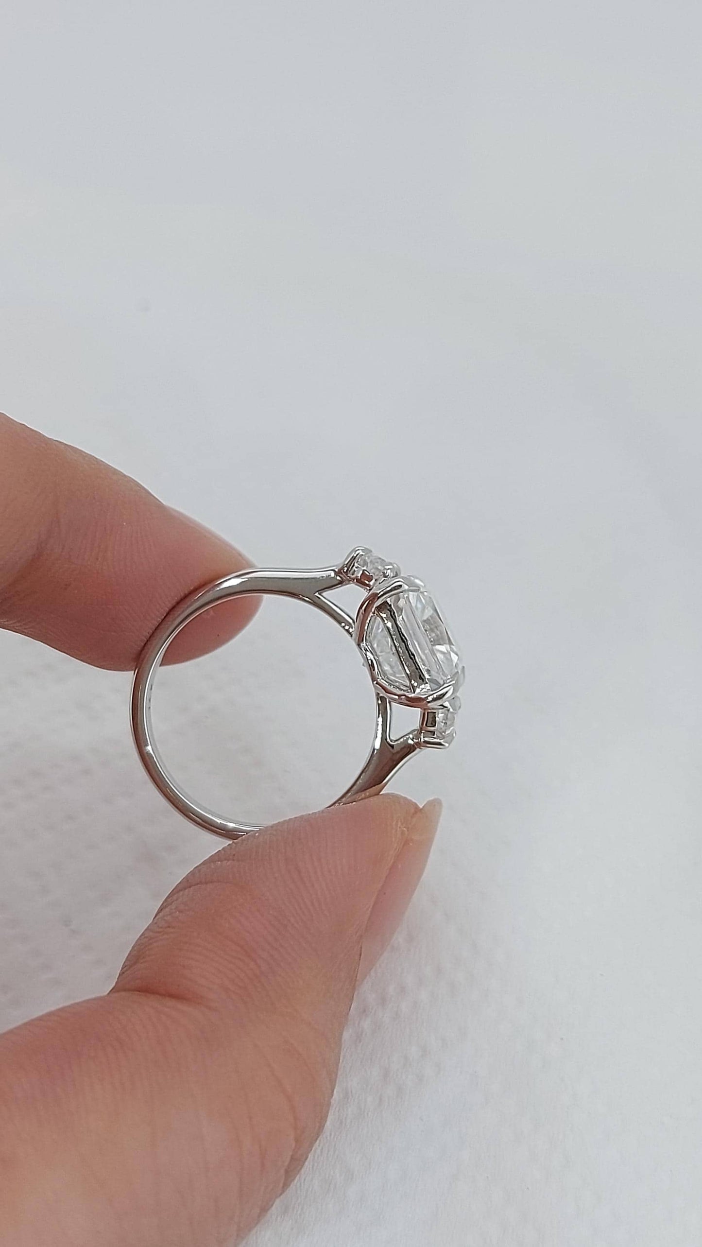 Radiant Cut Moissanite Engagement Ring, Hidden Halo Engagement Ring, Radiant Cut Solitaire, Solid Gold Radiant Cut, Solitaire Proposal Ring. Radiant cut 1Ct Moissanite Brilliant Cut engagement ring in 935 Argentium Silver — custom handcrafted by Forever For Love