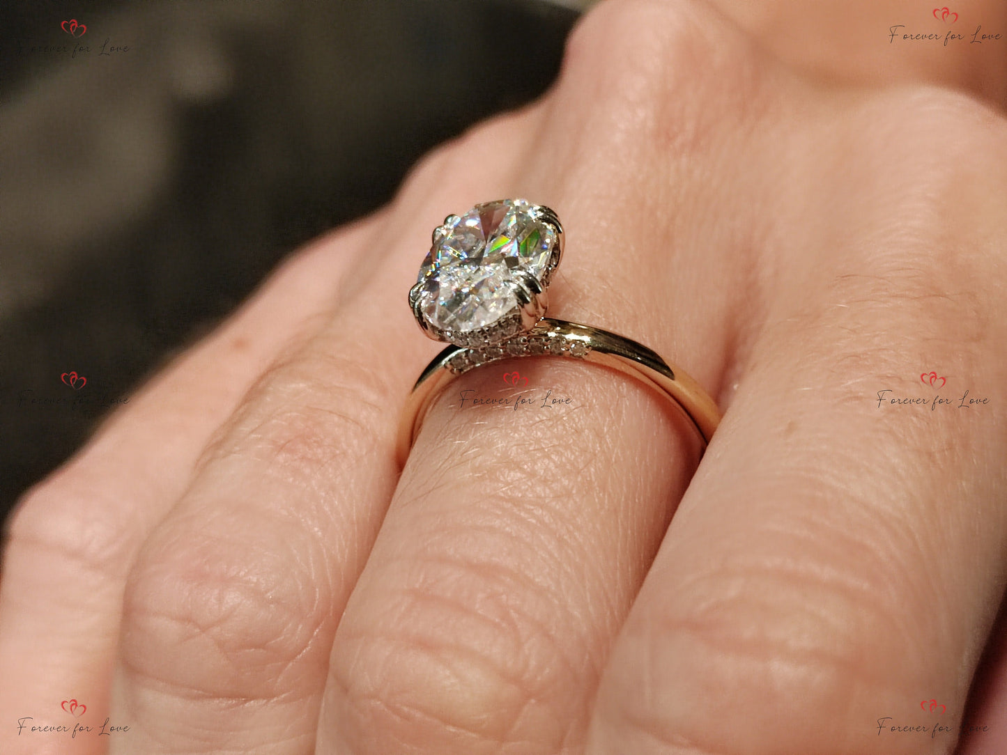 4.5 Ct Oval Diamond Moissanite Hidden Halo Solitaire Engagement Ring Oval cut 1Ct Moissanite Brilliant Cut engagement ring in 935 Argentium Silver — custom handcrafted by Forever For Love