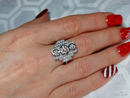 Round Lab Diamond Three Stone Engagement Ring