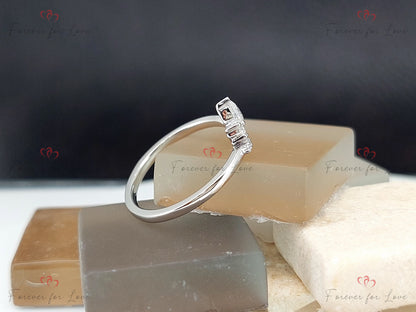 Curved wedding band, women vintage Moissanite Pear cut Diamond wedding band, Solid 14K yellow gold Bridal Stacking Anniversary ring.