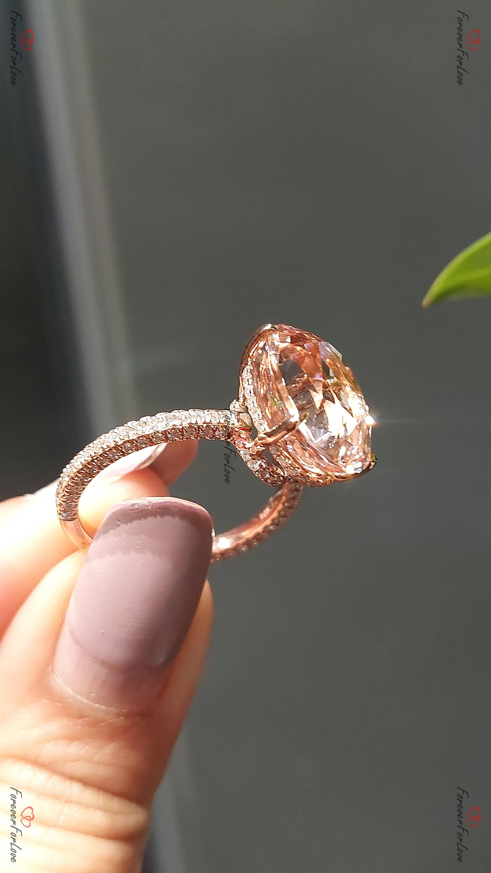 Oval Diamond, Morganite Halo Engagement Ring