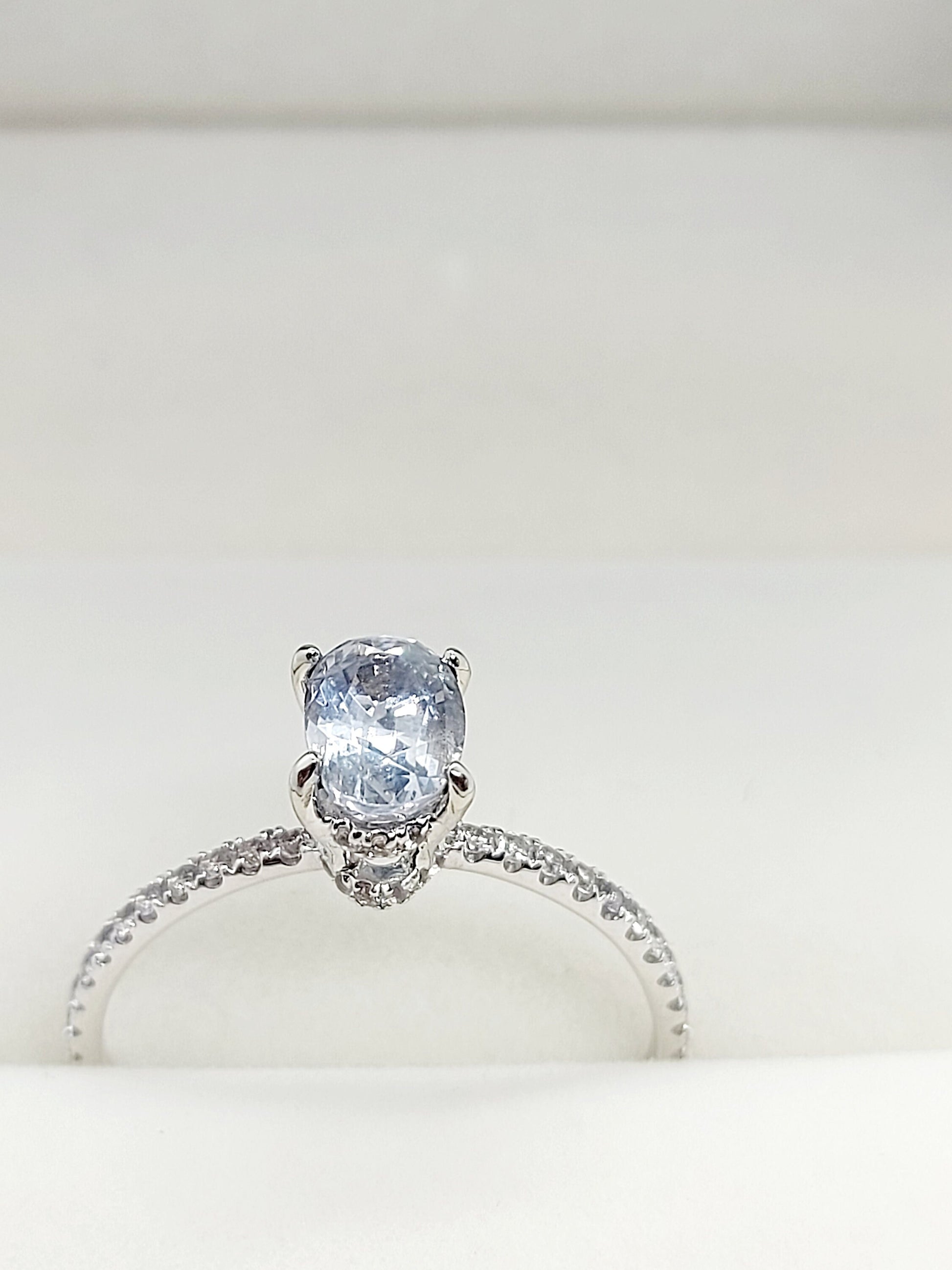 1.6 Ct Oval White Diamond, Sapphire Engagement Ring