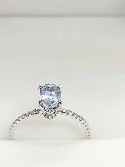 1.6 Ct Oval White Diamond, Sapphire Engagement Ring