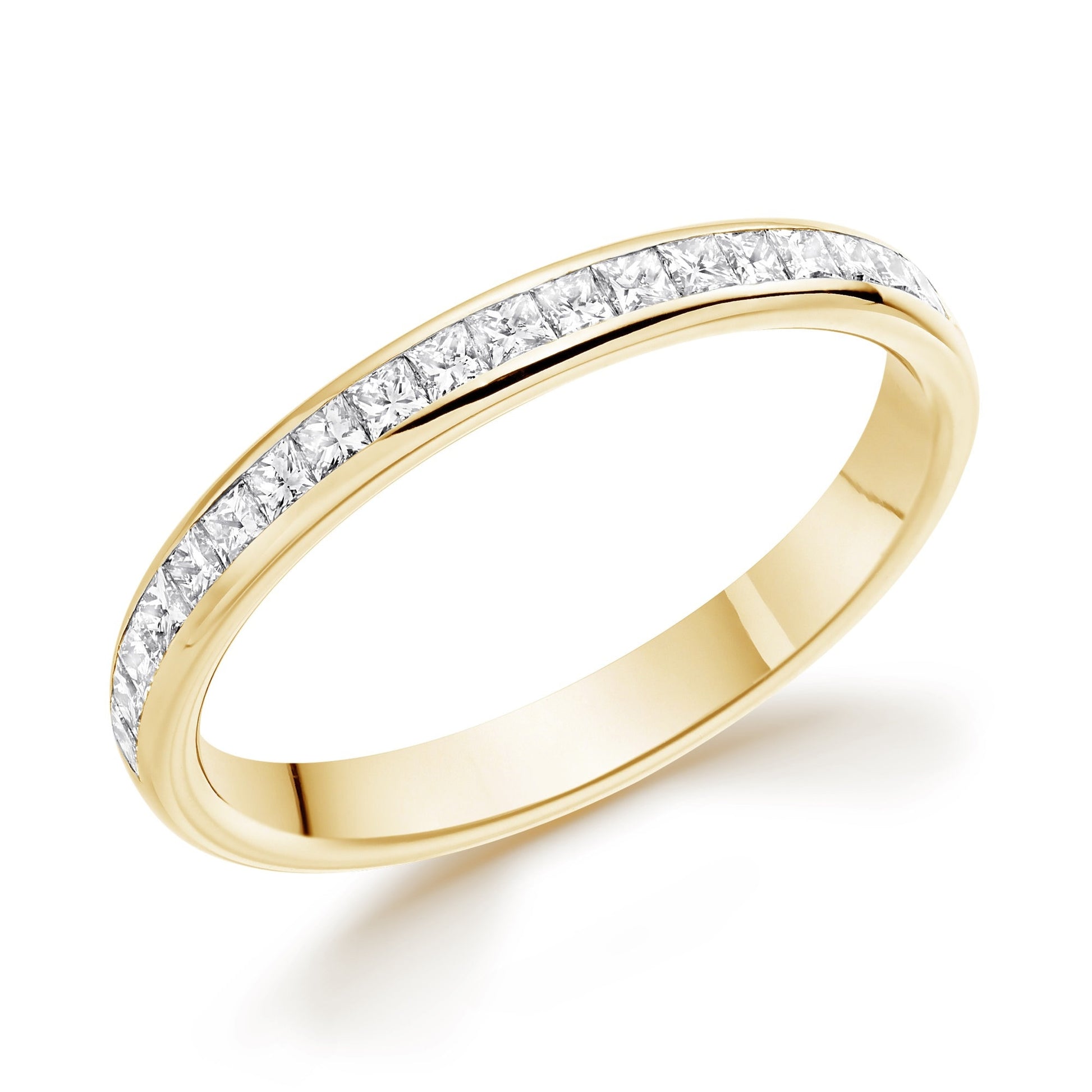 Princess Cut Diamond Half Eternity Ring 1.8mm 18k 14k natural Wedding Band Channel Setting. Yellow Rose White Gold Platinum certified.