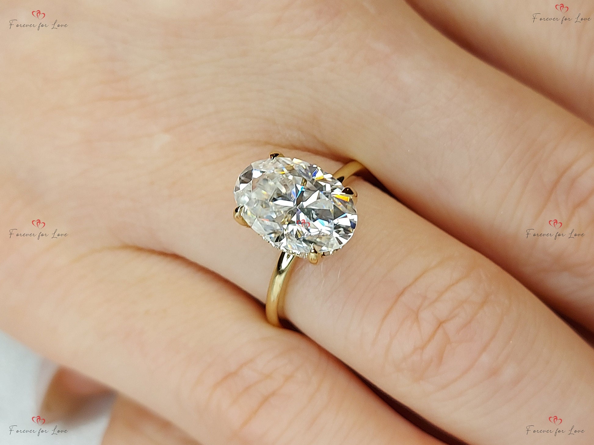 3 Ct Oval Diamond, Moissanite Hidden Halo Engagement Ring