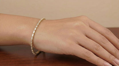 Bracelet de tennis diamant en or blanc 14 carats, bracelet de tennis baguette, bracelet de laboratoire, beau bracelet diamant jaune
