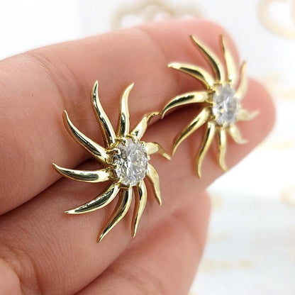 2.00 TCW Round Lab Diamond Sun Burst Earrings, Solid Gold Earrings, Sun burst Everyday Earrings, Lab diamond earrings, Perfect gift