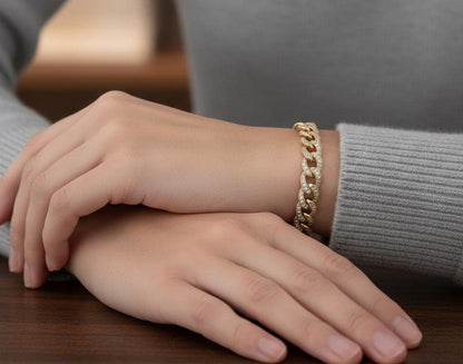 Bracelet pavé en or, Bracelet à maillons larges en or, Bracelet à maillons larges et épais en or massif de 8,5 mm, Bracelet classique fait main pour tous les jours