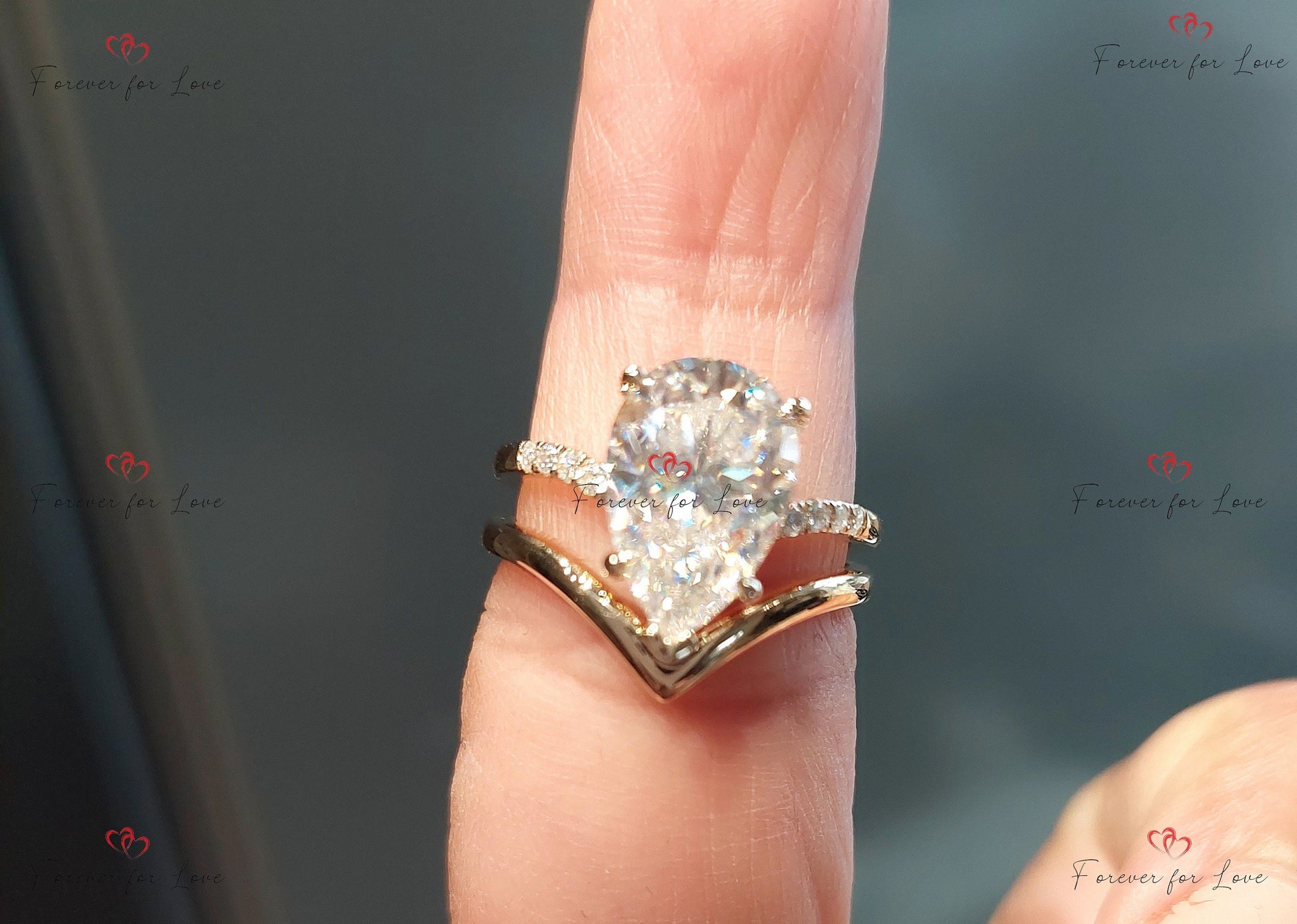 2 Ct Pear Diamond, Moissanite Hidden Halo Engagement Ring