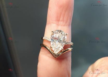 2 Ct Pear Diamond, Moissanite Hidden Halo Engagement Ring