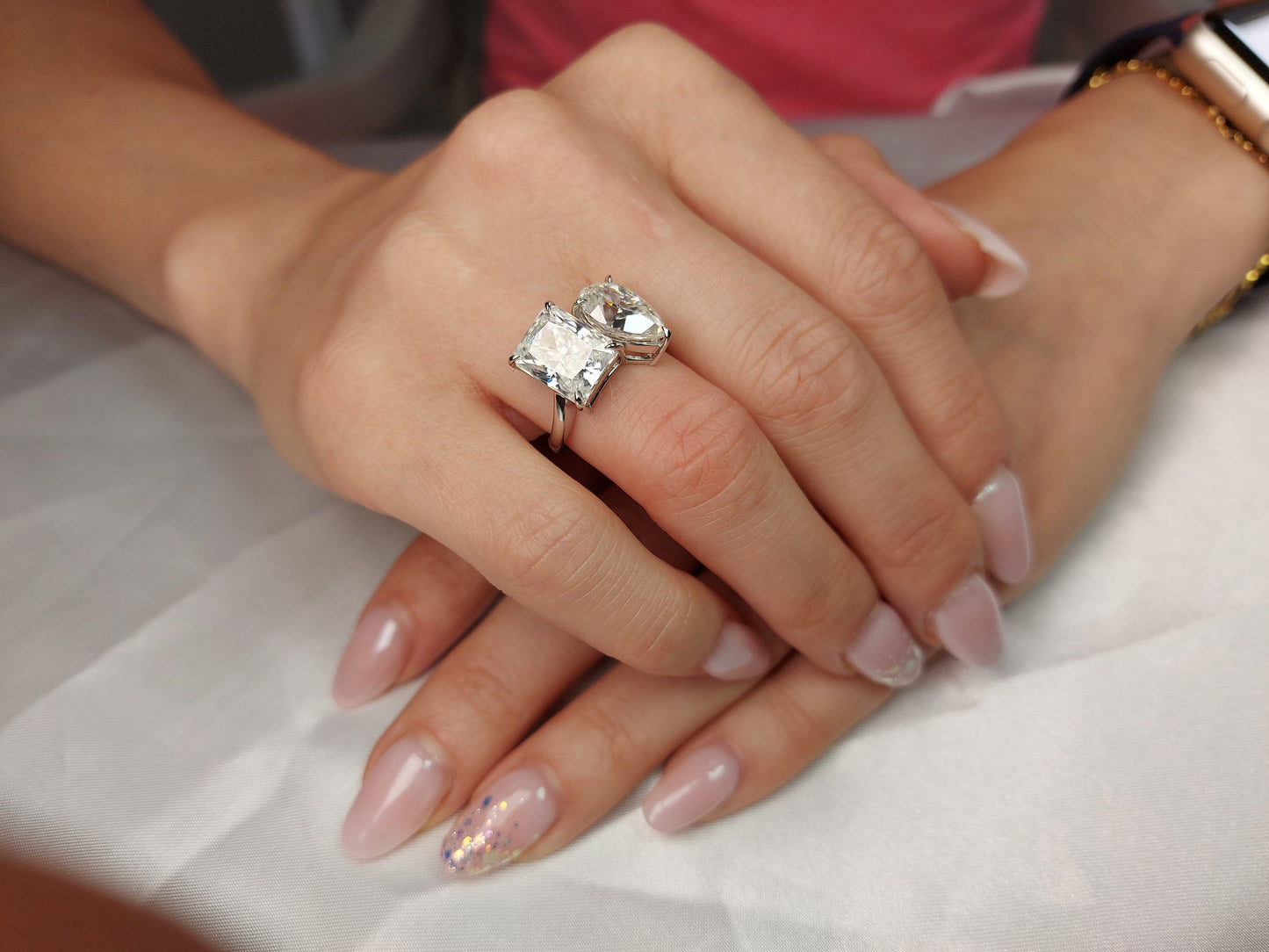 Strahlendes Moissanit Eternity Band Radiant cut Moissanite engagement ring in Gold or Platinum — custom handcrafted by Forever For Love