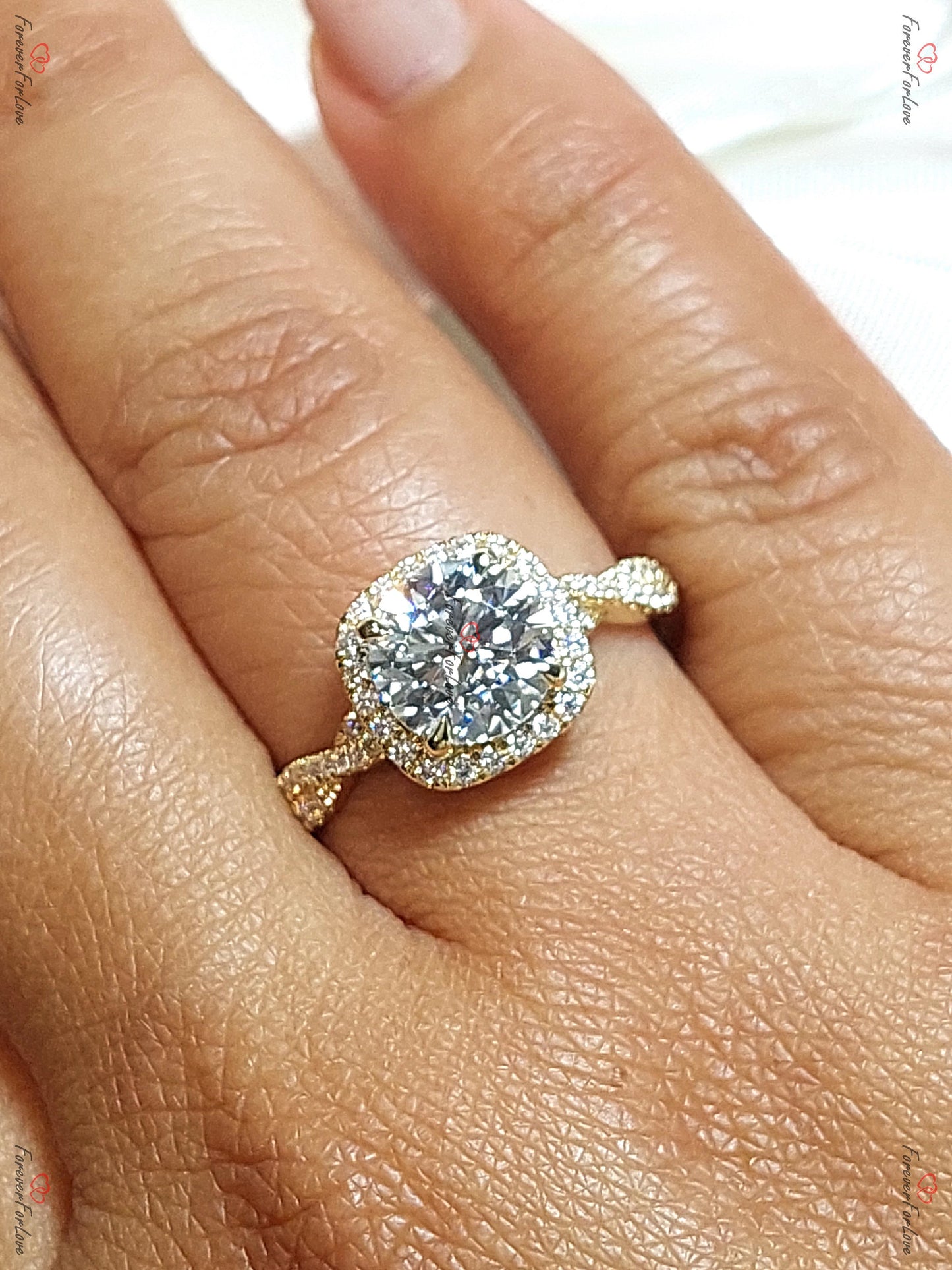 2 Ct Cushion Moissanite Halo Engagement Ring Cushion cut 1Ct Moissanite Brilliant Cut engagement ring in 935 Argentium Silver — custom handcrafted by Forever For Love