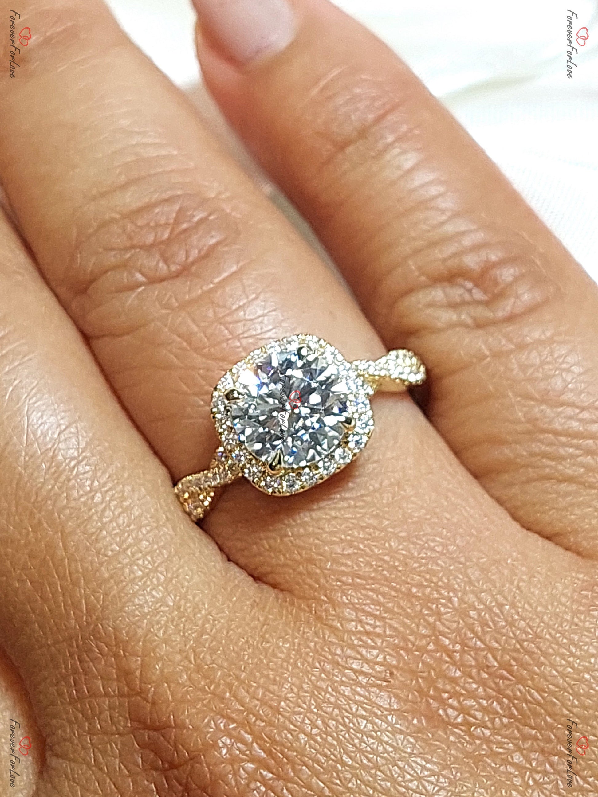 Cushion Diamond, Moissanite Halo Engagement Ring