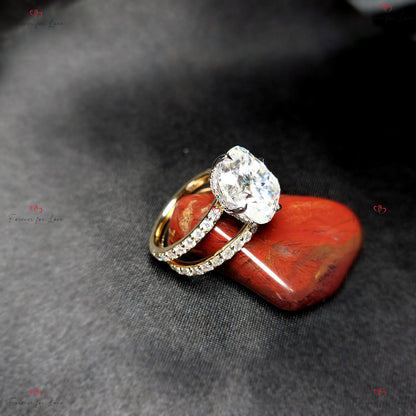 Cushion Moissanite Hidden Halo Engagement Ring