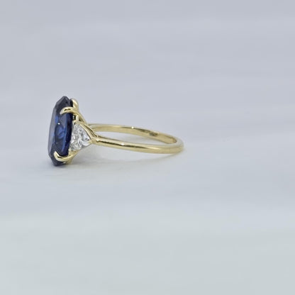 Oval Blue Diamond, Sapphire Hidden Halo Engagement Ring