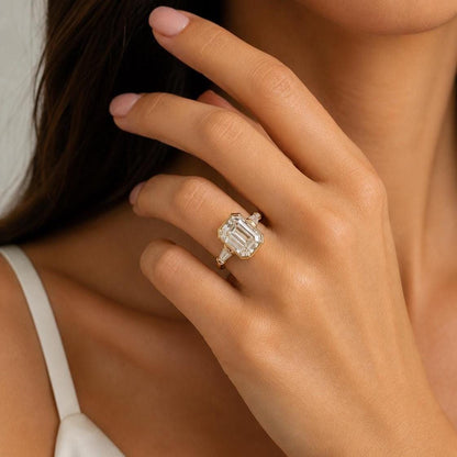 3.2 Ct IGI Certified Emerald Lab Diamond Engagement Ring
